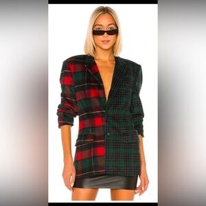 Danielle Guizio Plaid Oversized Wool Blend Blazer Size Small